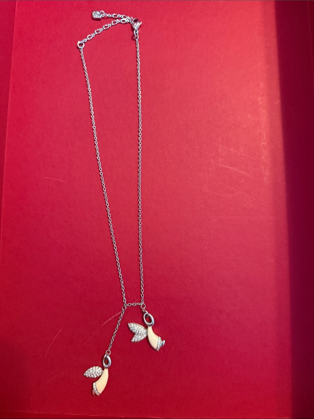 Swarovski Delicate Silver Tone Angel Pendant Y-Necklace in Cream